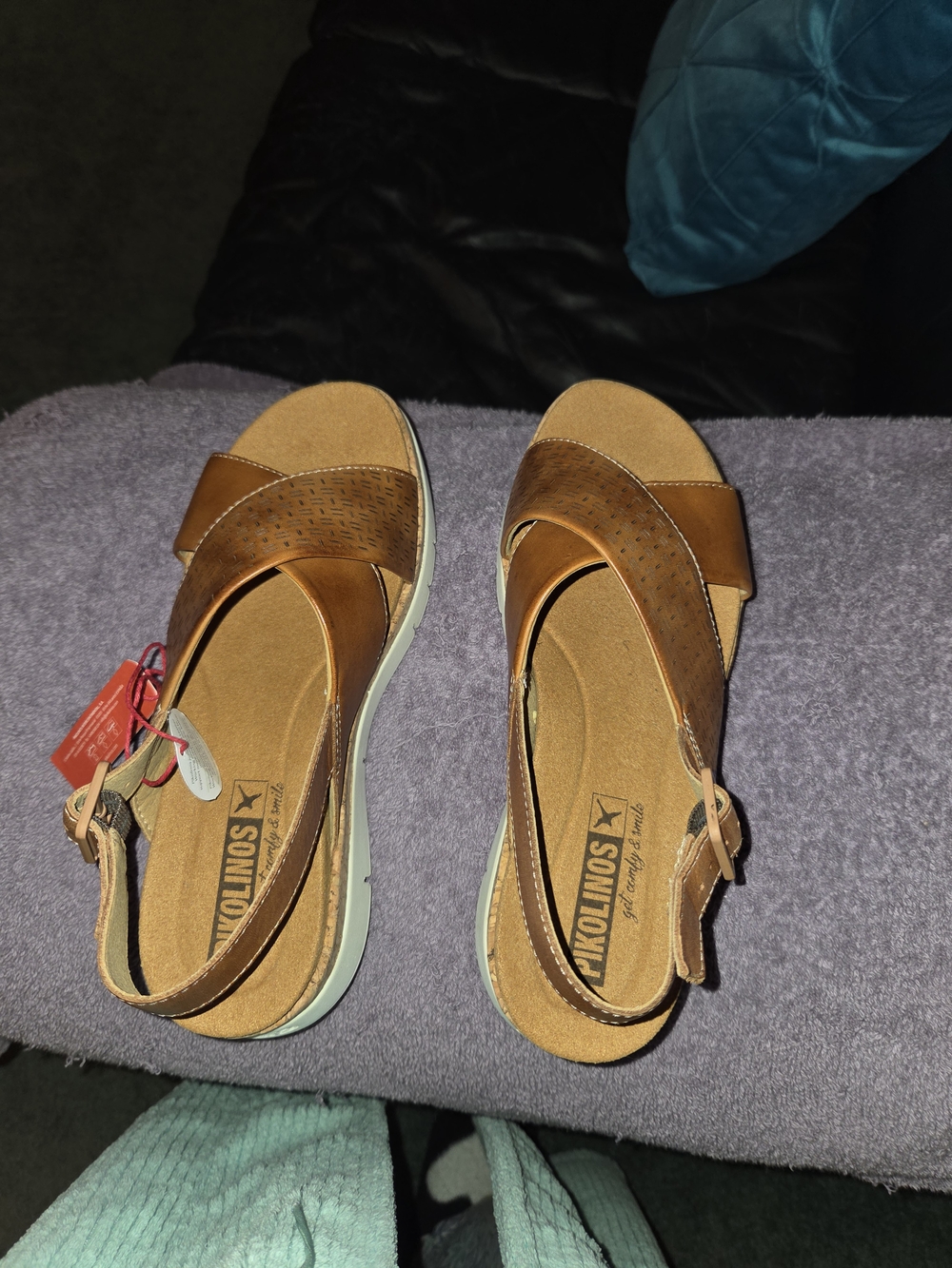 PIKOLINOS Tan Leather Cross-Strap Slingback Sandals